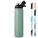 Fijinhom 24 oz Insulated Water Bottle with Handle, 304 Stainless Steel Water Bottles with Wide Mouth, Double Wall Vacuum Sports Water Bottle, BPA Free, Keep Cold and Hot, Forest Green