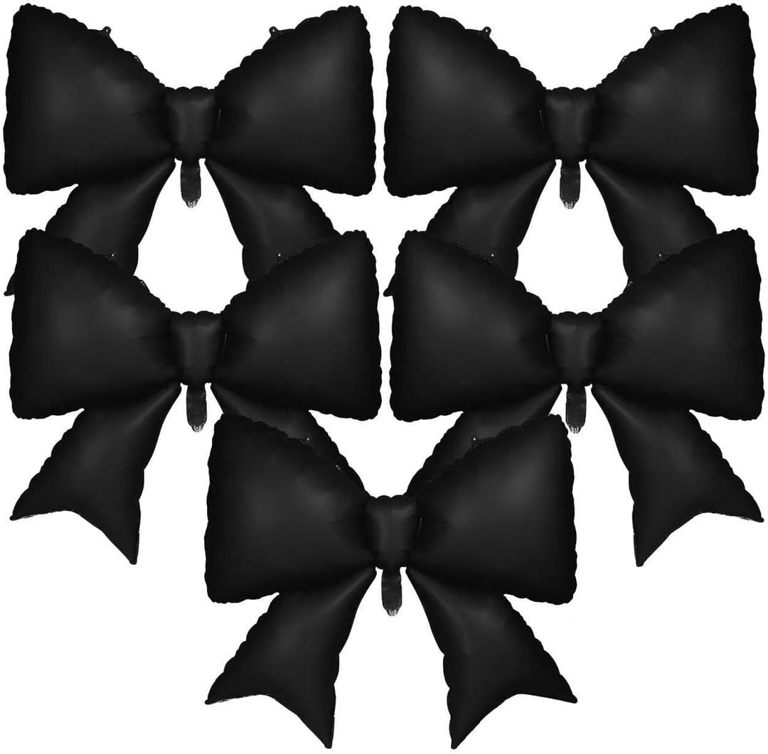 5 Pcs Large Black Bow Balloons Bow Foil Mylar Balloons,Coquette Balloon for Girl Birthday Gender Reveal Baby Shower Wedding Decorations (Black-38 Inch)