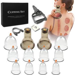 AIKOTOO Cupping Set - Cupping Kit for Massage Therapy w/ 12 Cupping Therapy Set for Pain Relief Physical Therapy Body Vacuum Massage Cups with Pump (Black Box)