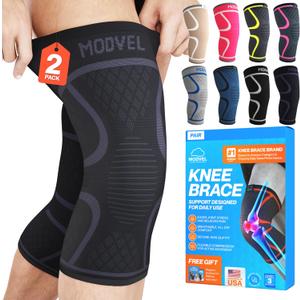 Modvel 2 Pack Knee Brace for Women & Men - Workout Knees Compression Sleeve for Knee Pain Relief Joint Support for ACL, Arthritis, Meniscus Tear Knees Brace for Sports, Rodilleras para Gym Fitness (Medium, Black/Grey - Best Seller)