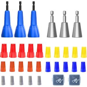BURMONG Wire Twister Tool Set25 Wire Nuts + 3 Metal Wire Twisters + 3 Plastic Wire Connectors + 2 Replacement Blades, Complete Wire Connector & Twisting Tool Set for 1022 AWG