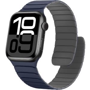 Magnetic Silicone Bands Compatible with Apple Watch 42mm(Series 11/10) 41mm 40mm 38mm, Sport Wristband for Men Women Compatible with iWatch SE Series 11 10 9 8 7 6 5 4 3, Dark Blue-Grey