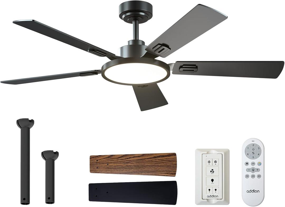addlon Ceiling Fans with Lights, 52 inch Black Ceiling fan with Light and Remote Control, Reversible, 3CCT, Dimmable, Noiseless, Ceiling Fan for Bedroom, Farmhouse, living room, Indoor/Outdoor Use