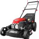 21" Gas Push Lawn Mower, Rugged Steel Deck, 3-in-1 Versatile Mower, 144cc OHV Engine, 6-Level Height Adjustment, Large Grass Collector, Easy Maneuverability for Home & Garden (Black&red)