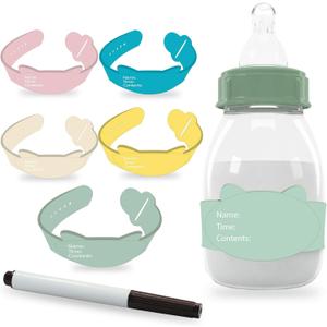 Adjustable Silicone Baby Bottle Labels with Claps- Reusable-Great for Day Care-Diswasher Safe- Waterproof- Essentials- Silicone Labels Open with Claps- Adjustable for Bottles