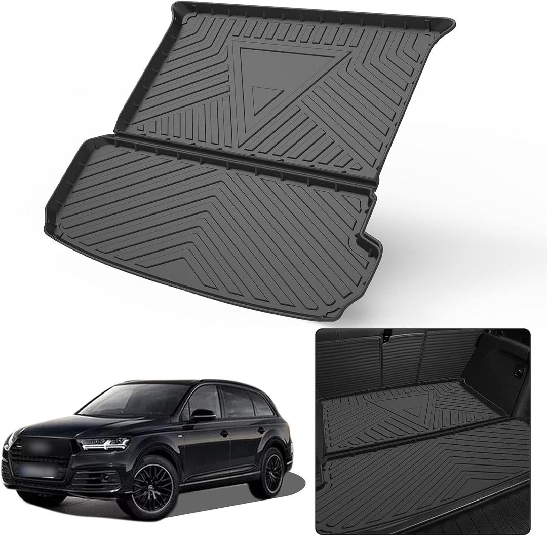 Elsetyler Cargo Liner for 2021 2022 2023 2024 2025 Q7 - Black TPO All Weather Heavy Duty Waterproof Rear Cargo Tray Trunk Floor Mat Protector Compatible with 2017-2025 Audi Q7
