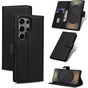 Wallet Case for Galaxy S25 Ultra with RFID Blocking, Leather Case Book Folding Flip Case with Kickstand Card Holders Slots Protective Cover for Samsung Galaxy S25 Ultra 6.9 Inch, Black