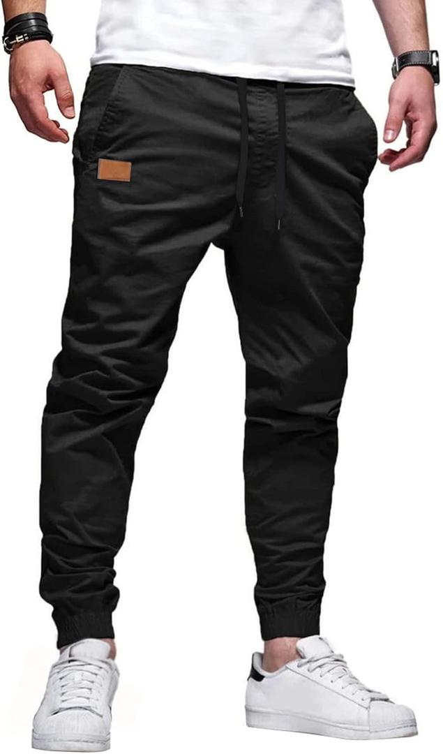 JMIERR Mens Casual Joggers Pants - Cotton Drawstring Chino Cargo Pants Hiking Outdoor Twill Track Jogging Sweatpants Pants (X-Large, Black)