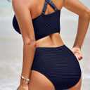 Herseas Women's Textured Bikini Sets Twist Front Top Swimsuits High Waisted Bathing Suits (Blue, M)