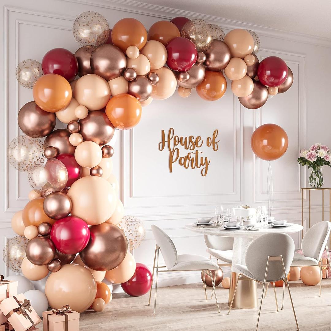 HOUSE OF PARTY Burgundy Balloon Garland Kit - 158 Pcs Metallic Rose Gold, Pink, Burgundy and Gold Balloons Arch Kit for Graduation Birthday Decorations and valentines decor