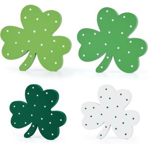 2 x St. Patrick's Day Shamrock Decorations,Wooden Saint Patrick Day Irish Ornament Wood Sign Tiered Tray Decor Set of 4,Green Clover Table Top Decoration for Home, Shelf, Door,Office Party