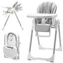 KB 3-in-1 Foldable Baby High Chair | Multifunctional Infant High Chairs for Babies and Toddlers | Removable Seat & Tray Easy Clean | 7 Height & 4 Recline Adjustable | 2 Locking Wheels (Grey)
