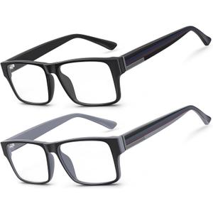 SKYOAK 2 Pack Superb Unbreakable Blue Light Blocking Reading Glasses for Men, Stylish Bold Frame No-Line Computer Readers Anti UV/Eye Strain Quality Chunky Eyeglasses With Clear Vision,+1.25 (Thick Frame Single Vision - Black & Grey)