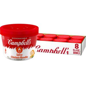 Campbells Spicy Chicken Noodle Soup, 15.4 oz Microwavable Bowl (Pack of 8)