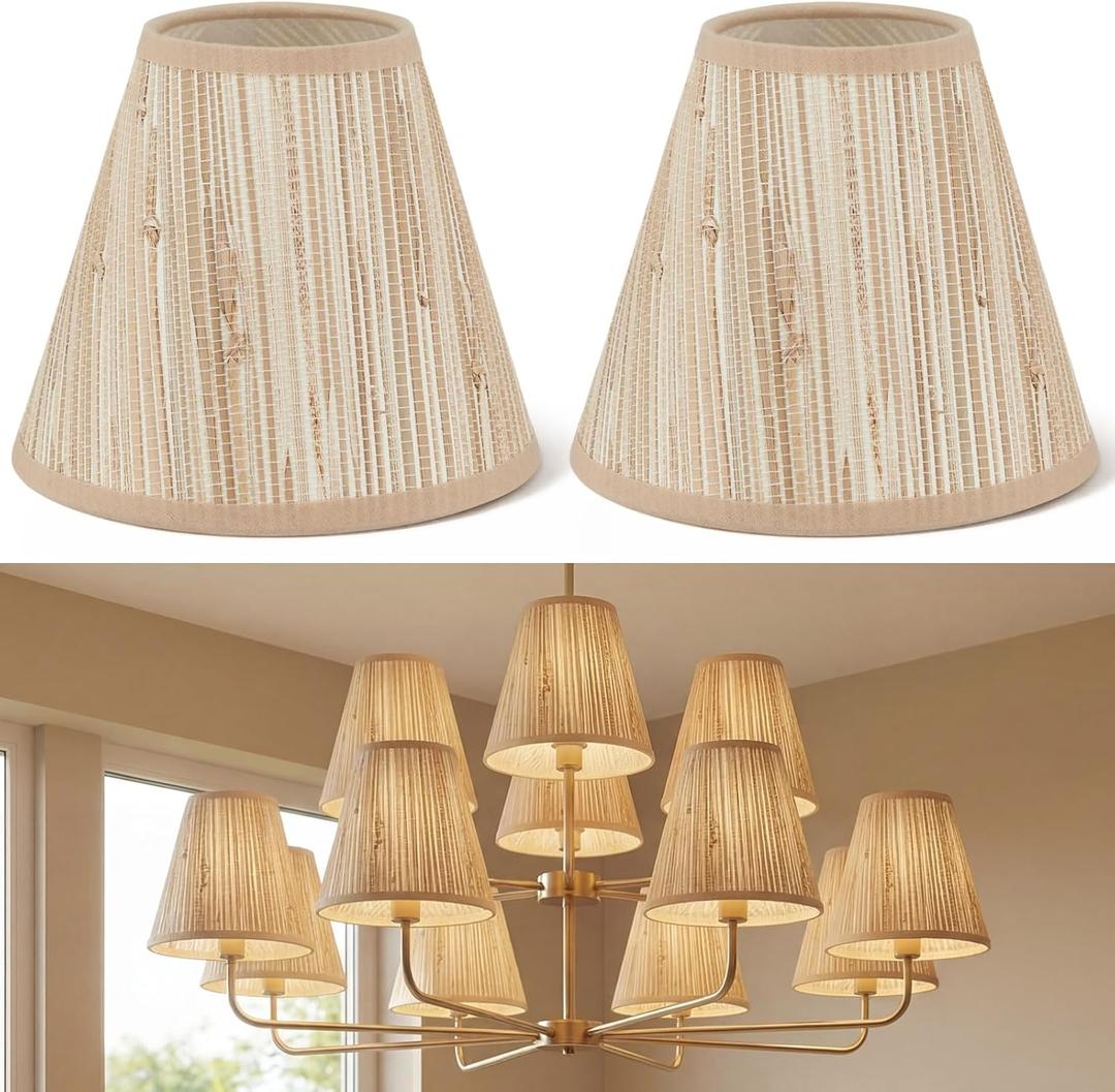 Glooglitter 2 Pcs Clip on Lamps Shade Boho Small Natural Straw Lampshade 3" Top x 6" Bottom x 5-1/4" Slant Height Farmhouse Boho Lamp Shade for Chandelier Light Pendant Floor Table Lamps Decor