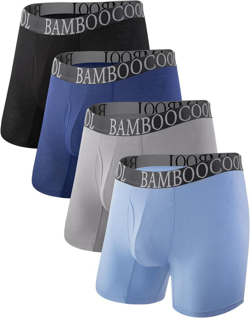 BAMBOO COOL Men's Cool Breathable Mesh Underwear Moisture-Wicking Bamboo Viscose Boxer Briefs Performance 4 Pack(Medium)