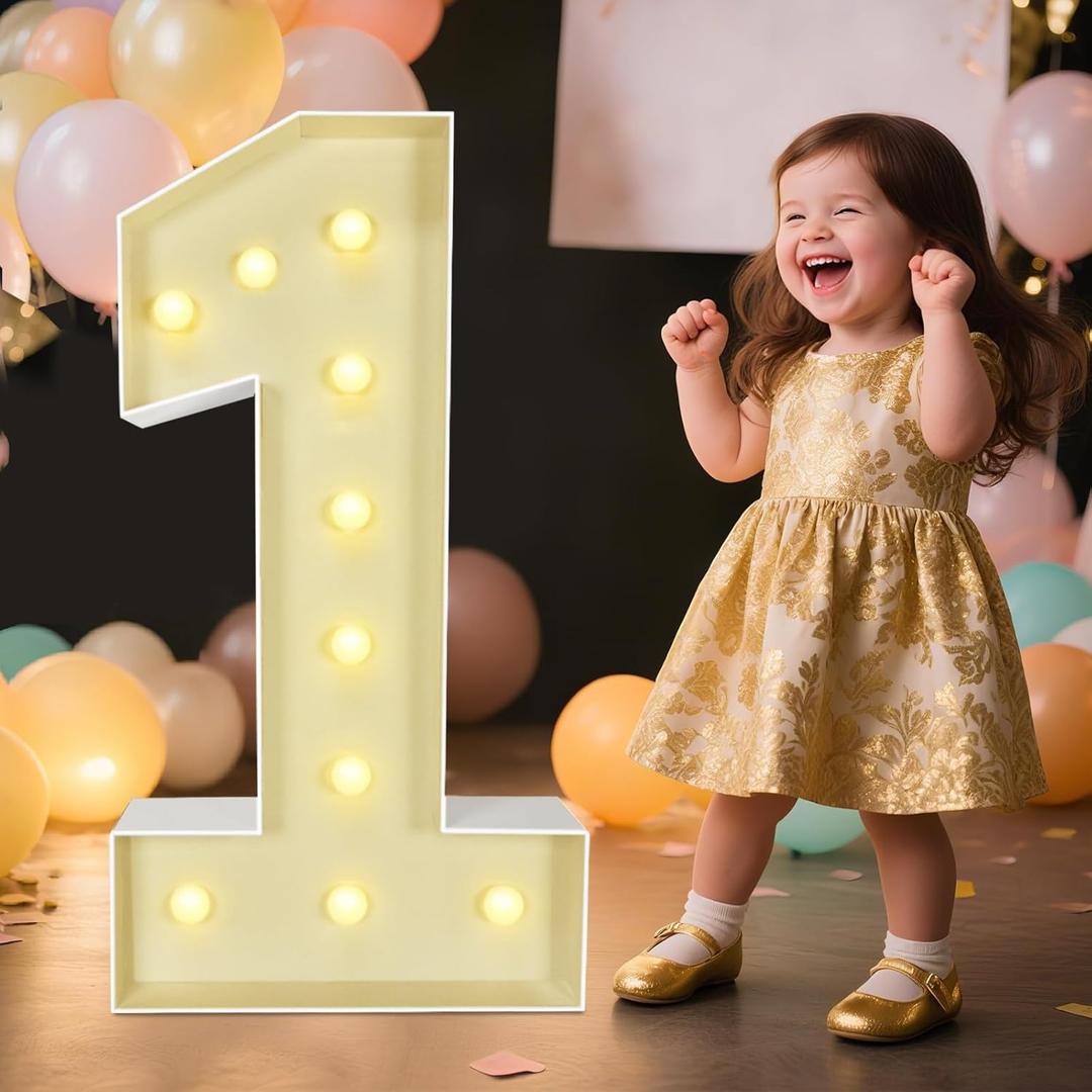 Marquee Light Up Numbers: 3FT Large Decorative Letters Signs for Party Decorations Baby Shower Birthday Wedding Engagement Anniversary, 3 Feet Tall Pre-Cut DIY Foamboard Number 1 - Easy to Assemble