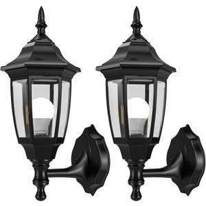 EMART Plastic Outdoor Wall Light Fixtures with Bulbs, Waterproof and Anti-Corrosion Porch Sconces, Exterior Lanterns Wall Mount Lamp for Outside, Garage, Front Door, House, Patio, 2 Pack, Black, No Sensor