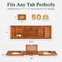 Teak Bathtub Tray, Bath Caddy with Wine Glass Holder, Phone Dock & Book Stand | Hands-Free Reading & Ultimate Spa Relaxation Experience-Natural