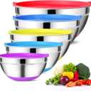 Mixing Bowls with Airtight Lids (Set of 5) Stainless Steel Mixing Bowl Set, Non Slip Colorful Silicone Bottom Nesting Storage Bowls, Great for Mixing & Prepping 1.5-2.5-3-5-8 QT