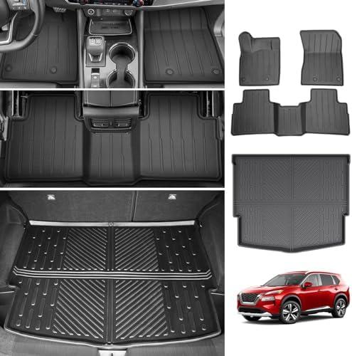 Utiiy Floor Liner Compatible with 2021-2024 Nissan Rogue Cargo Mat TPE Floor Mat for 2021 2022 2023 2024Nissan Rogue Accessories(Cargo Mat+Floor Mat)