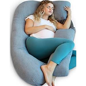 Pharmedoc Pregnancy Pillows, U-Shape Full Body Pillow -Removable Cover Jumbo Size - Gray - Pregnancy Pillows for Sleeping - Body Pillows for Adults, Maternity Pillow and Pregnancy Must Haves