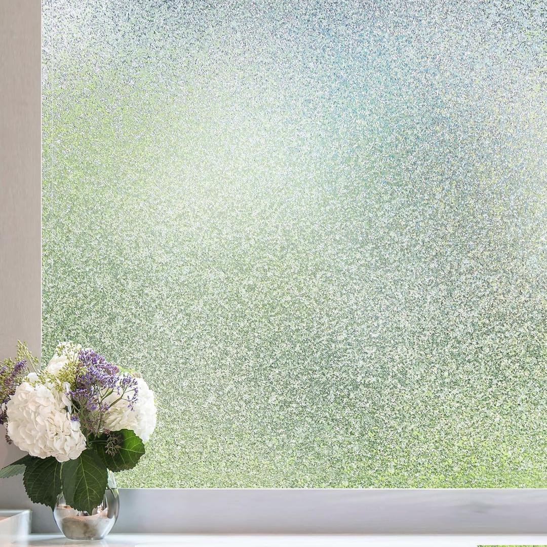 Coavas Window Privacy Film Frosted Glass Static Clings, Decorative Bathroom Door Privacy Film Day and Night, Heat UV Blocking Anti-Glare Frosting Stickers Renter Non-Adhesive, 35.4 x 78.7 Inch, Clear