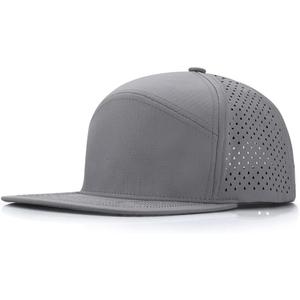 YuMENo Men's Flat Brim Baseball Cap Mesh Back Quick Dry Adjustable Performance Trucker Hats (Gray)