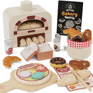 Lehoo Castle Wooden Play Food Toys, Pizza Oven Playset, Pretend Play Food Set for Kids Kitchen, Toddler Kitchen Playset Cooking Set for Girls, Gifts for 3-5 Years Old