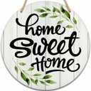Welcome Sign for Front Door, Home Sweet Home Round Hanging Sign With Rope, Rustic Wall Decor For Farmhouse Home Front Door Porch, Housewarming Gifts for Family Friend, A05