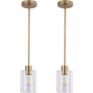 Brass Pendant Lights Kitchen Island, Modern Farmhouse Glass Pendant Light, Light Fixture Kitchen Pendant Mini Hanging Light Fixture for Sink (Brass 2 Pack stem Rod)