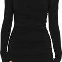 Mokoru Women's Sexy Elegant Off Shoulder Long Sleeve Ruched Bodycon Cocktail Party Mini Dresses (X-Large, Black)