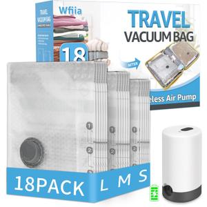 18 Packs Vacuum Bags for Travel with Rechargeable Pump, 3 Sizes Vacuum Seal Bags for Clothing, Compression Vacuum Travel Bags for Luggage, Vacuum Packing Bags for Closet Organization