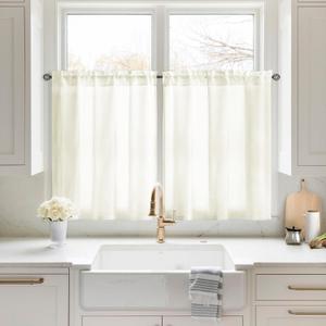 HOMEIDEAS Non-See-Through Cream Yellow Privacy Sheer Kitchen Curtains, 30 X 36 Inches Long 2 Panels Short Sheer Curtains Light Filtering Bathroom Window Drapes for Bedroom Living Room
