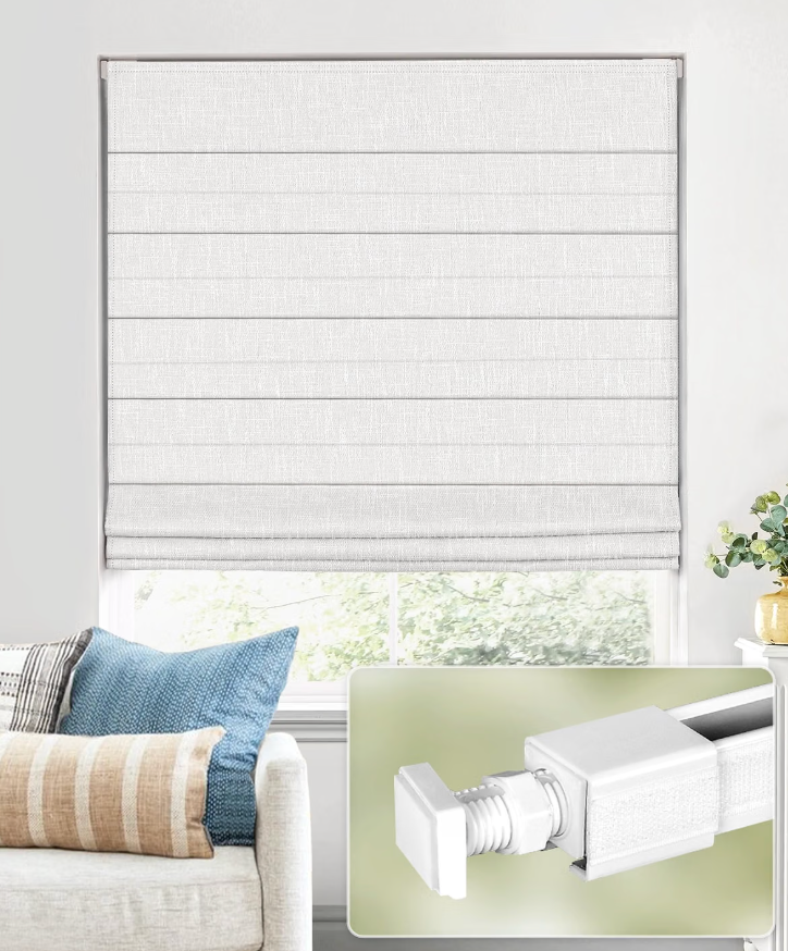 UNISHADES No Drill Cordless Roman Shades, Room Darkening, 28×48 in White