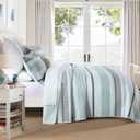 Homzard King Size Quilt,Cotton King Size Comforter Set,Mint Green Grey Bedding Set,Striped Bedspread,Lightweight Summer Comforter Sets 3 Piece