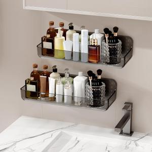 Diesisa 2pc Acrylic Wall Mounted Shower Caddy, Adhesive Shelf, Bathroom Shelves for Wall, Self Adhesive Organizer, No Drilling Hang Walls, for Bathroom, Kitchen, Living Room