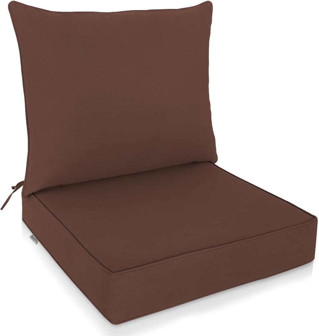 EAGLE PEAK Outdoor Deep Seat Patio Seat Cushion Set, 25 x 25 x 5 inch, 2-Piece Back Chair Cushion, Set of 1, Brown