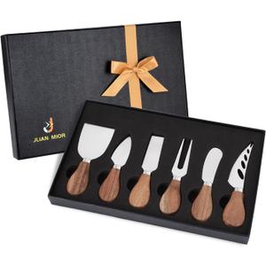 Exquisite 6-Piece Cheese Knives Set, Stainless Steel Cheese Knife Set Collection (Acacia Wood Handle)