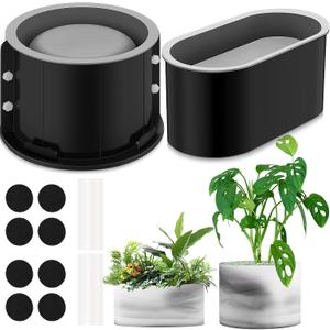 Gisafai 2 Pack Silicone Concrete Planter Mold Large Concrete Planter Mold Round and Oval Flower Pot Making for DIY Homemade Succulent