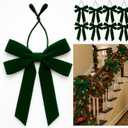 36 Pcs 20 Inches Christmas Garland Ties with Large Velvet Bows Decorative Reusable Twist Tie Bows for Banister Christmas Indoor Outdoor Holiday Wreath Decorations(Dark Green)