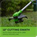 Greenworks 24V Cordless String Trimmer/Edger (Gen 2), 12" Cutting Width, Ultra-Light 6 lbs Design, with 2.0Ah Battery & Charger Included