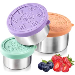 Everusely - Stainless Steel Food Containers - 3 Pack, Bright - Lunch Box - Snack Containers for Office, Home Food Storage - Leakproof with Silicone Lids - Dishwasher & Freezer Safe