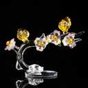 Qianwei Yellow Crystal Bird Figurine with Plum Blossom Collectible - Glass Animals Figurines Crystal Office Desk Table Home Decor Paperweight Handmade