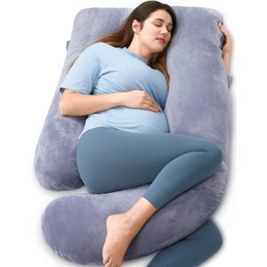 Momcozy Pregnancy Pillows for Sleeping, U Shaped Full Body Maternity Pillow with Removable Cover - Support for Back, Legs, Belly, HIPS for Pregnant Women, 57 Inch Pregnancy Pillow for Women, Grey (Grey)