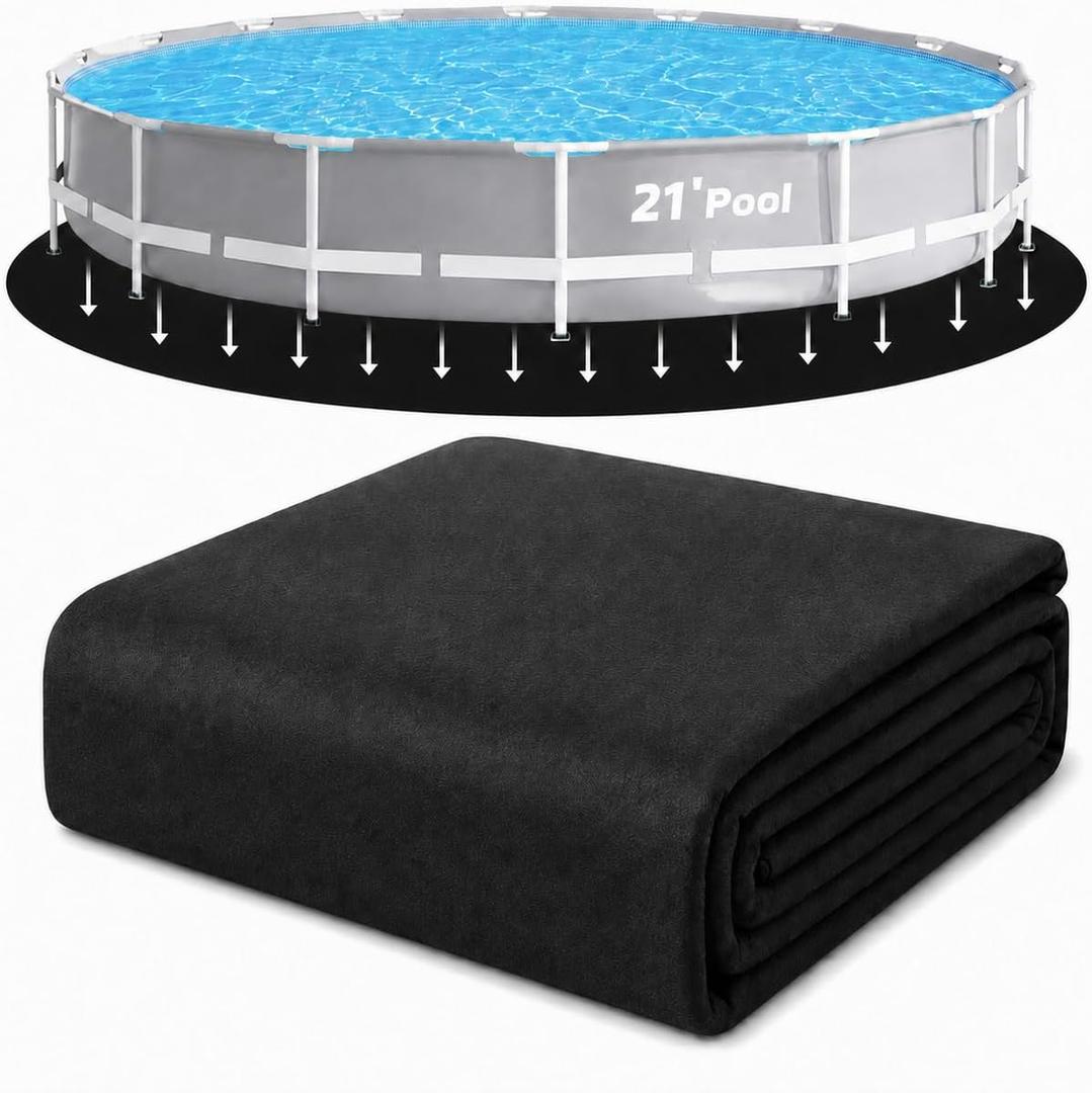 21-Foot Round Pool Pads for Above Ground Pool, Durable Geotextile Fabric Under Pool Liner Pad, Puncture Resistant Pool Ground Pad, Extend Liner Life, Black