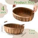 Lounsweer 4 Pcs Extra Large Wooden Bread Serving Baskets 14.6 inch Round Wooden Apple Basket with Handles Natural Wood Fruit Baskets for Kitchen Farm Party Home Gift, Brown