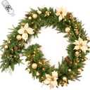 9FT Prelit Artificial Christmas Garland with Dual Color LED Lights and Timer by Remote Control and Batteries Operated for Mantle Stairs Fireplace Door Xmas Decoration, Indoor Outdoor, Green