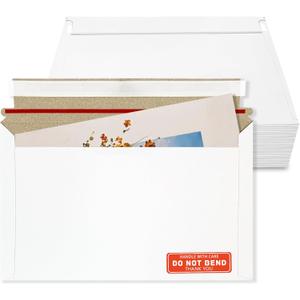 Cheardia 120 Pack Photo Document Mailers with Self Adhesive Seal, 13 x 9.25 Inch Rigid Mailers Stay Flat Cardboard Envelope with Label for CD, Photos, White