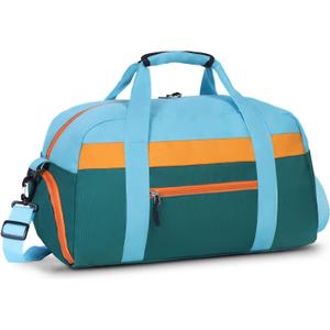 WOOMADA Kids Duffle Bag for Boys or Girls, Kids Overnight Bag with Shoe CompartmentWet Pocket, Ideal for School Practice, Sports, Travel(green blue)